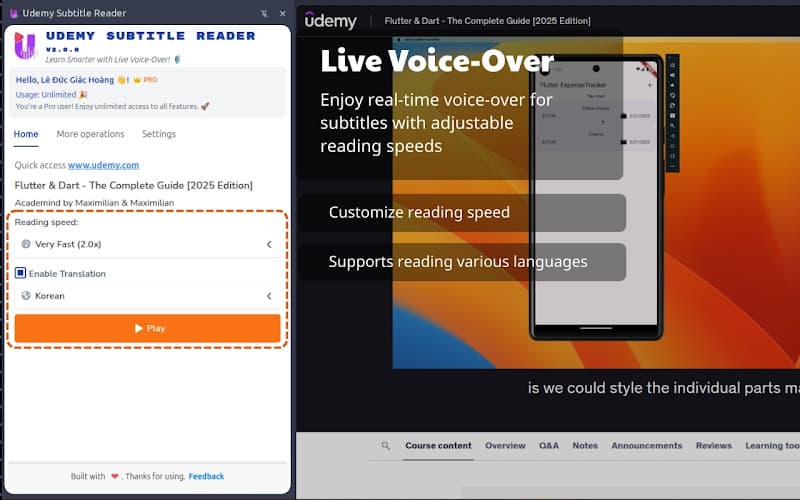 Udemy Subtitle Reader screenshot